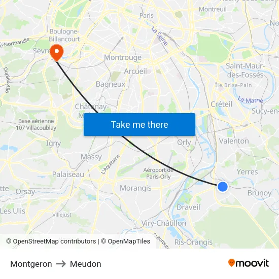 Montgeron to Meudon map