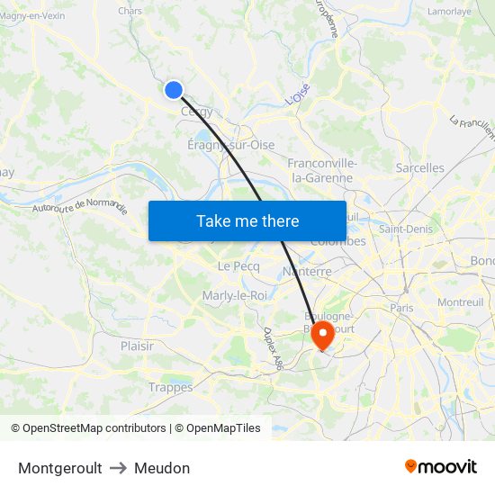 Montgeroult to Meudon map