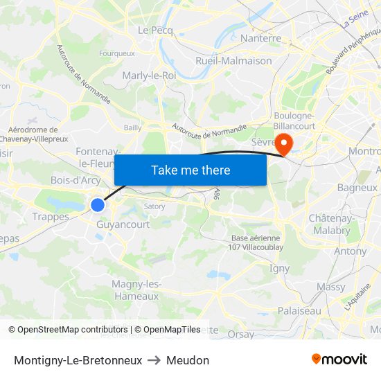 Montigny-Le-Bretonneux to Meudon map