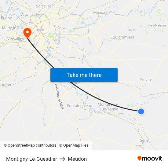 Montigny-Le-Guesdier to Meudon map