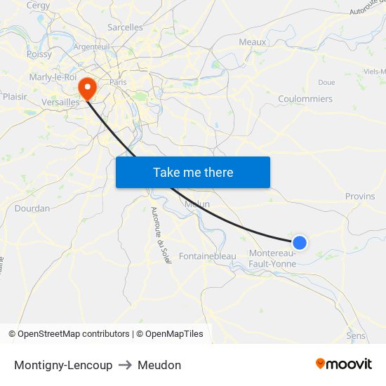 Montigny-Lencoup to Meudon map