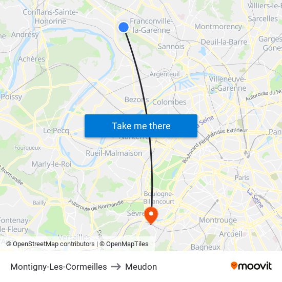 Montigny-Les-Cormeilles to Meudon map
