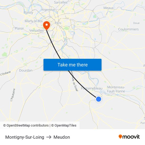 Montigny-Sur-Loing to Meudon map