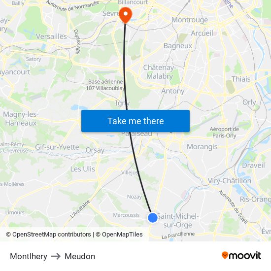 Montlhery to Meudon map