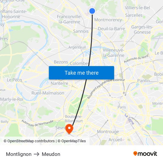 Montlignon to Meudon map