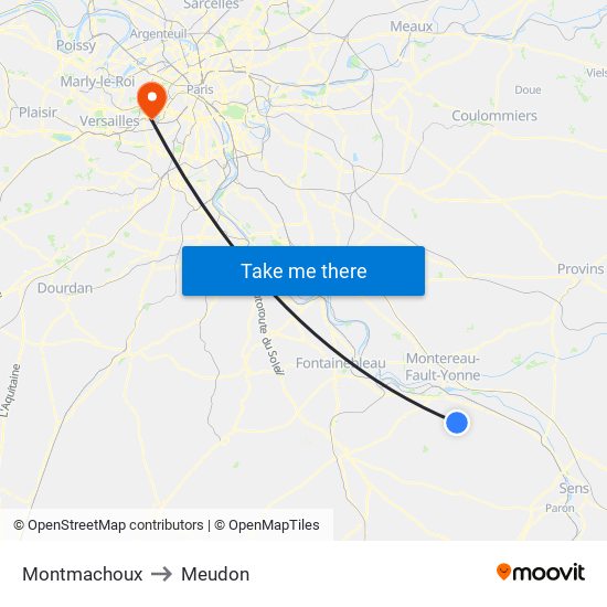 Montmachoux to Meudon map