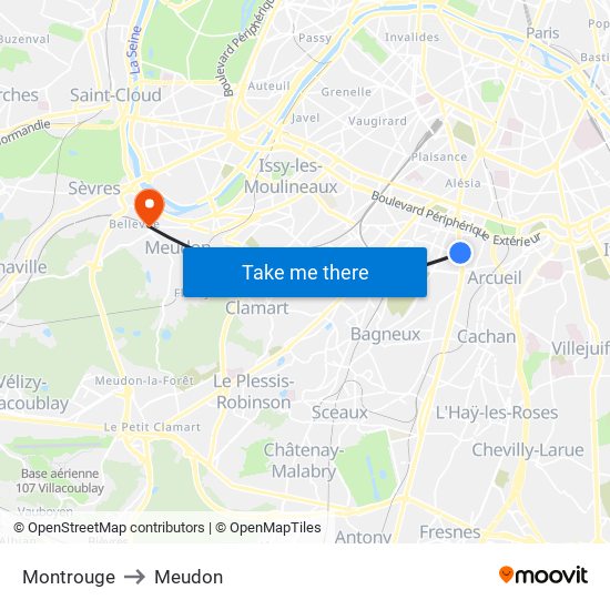 Montrouge to Meudon map