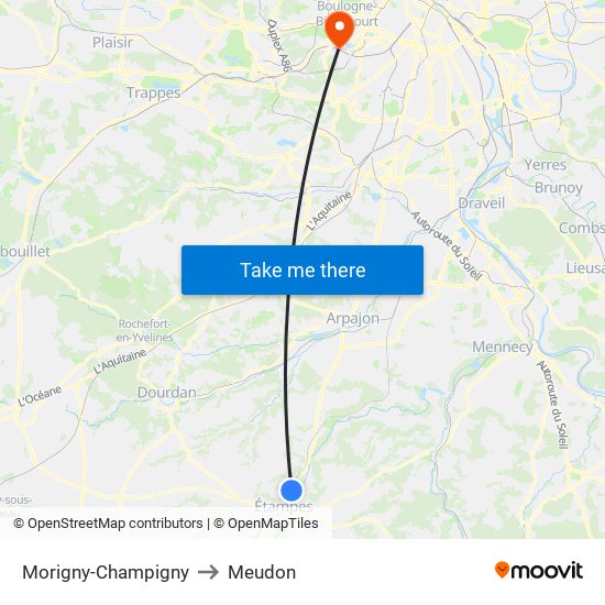 Morigny-Champigny to Meudon map
