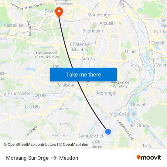 Morsang-Sur-Orge to Meudon map