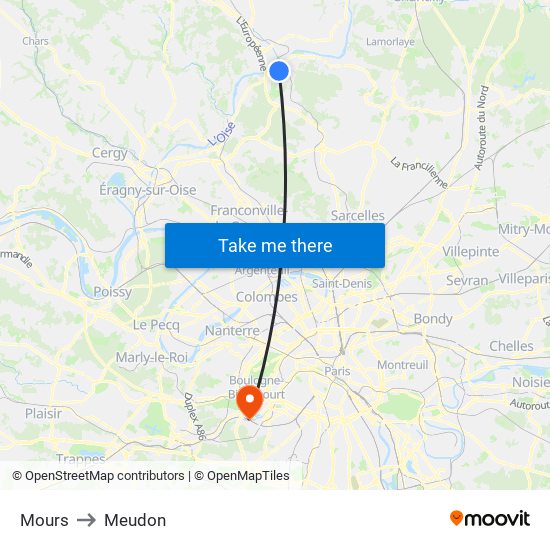 Mours to Meudon map