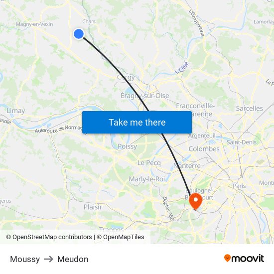 Moussy to Meudon map