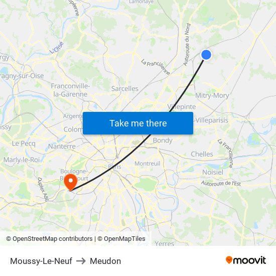 Moussy-Le-Neuf to Meudon map