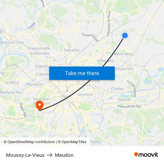 Moussy-Le-Vieux to Meudon map