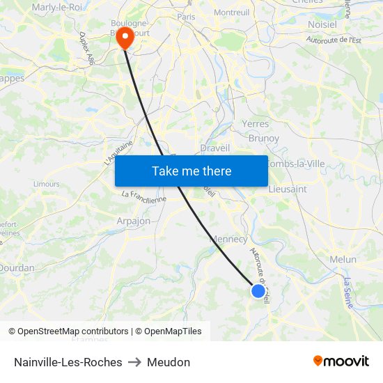 Nainville-Les-Roches to Meudon map