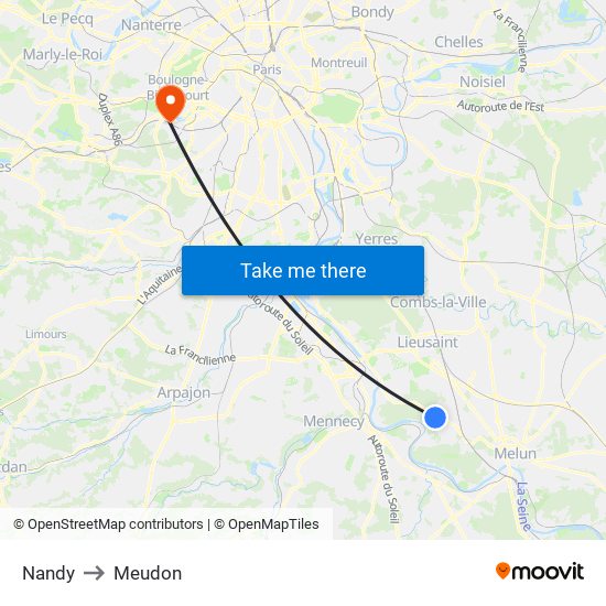 Nandy to Meudon map