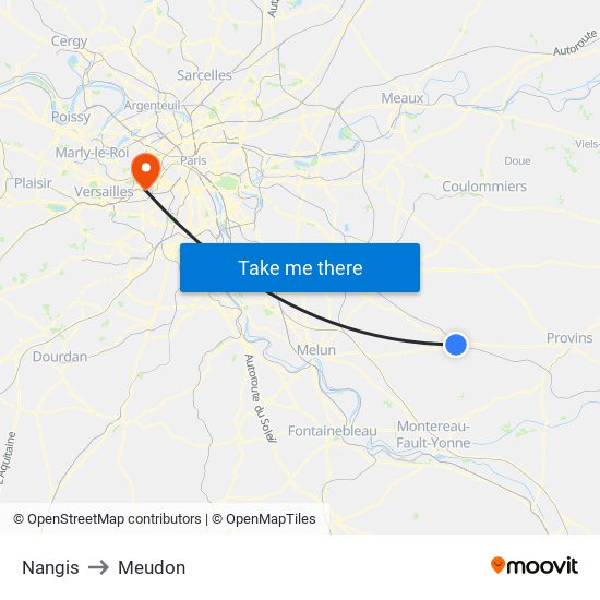 Nangis to Meudon map