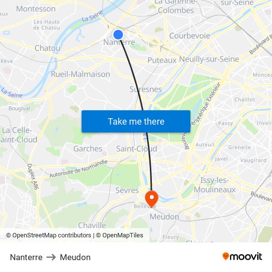 Nanterre to Meudon map