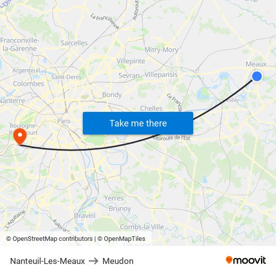 Nanteuil-Les-Meaux to Meudon map