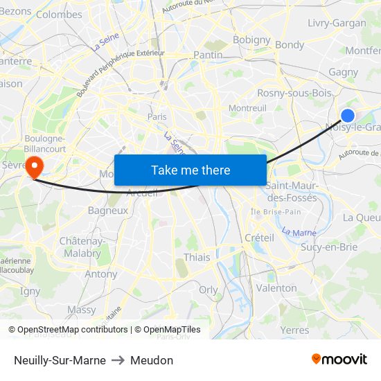 Neuilly-Sur-Marne to Meudon map