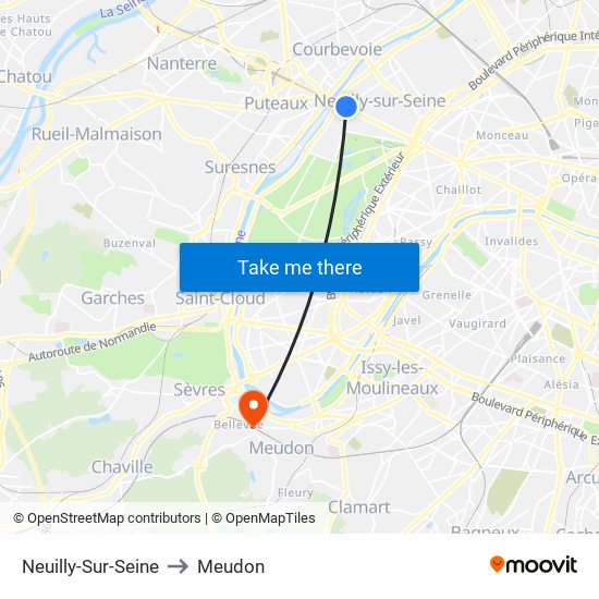 Neuilly-Sur-Seine to Meudon map