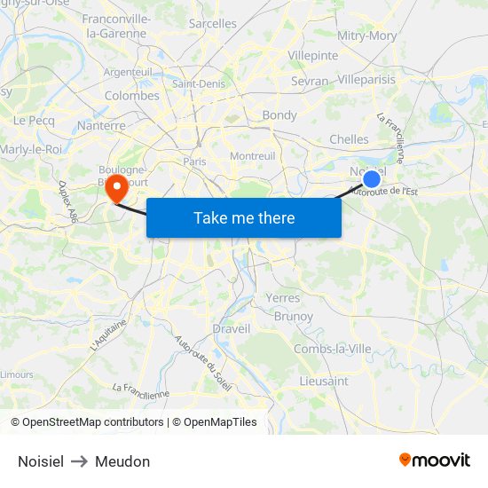 Noisiel to Meudon map