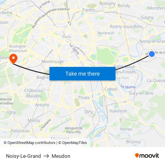 Noisy-Le-Grand to Meudon map