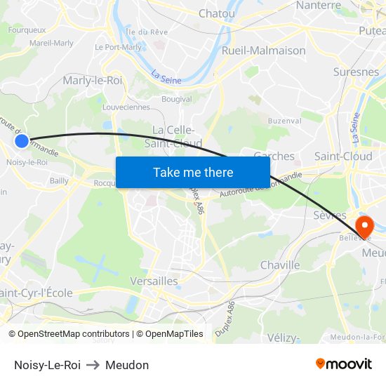 Noisy-Le-Roi to Meudon map