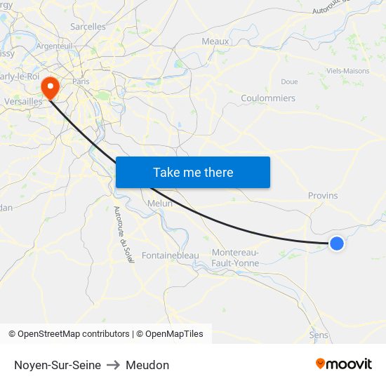 Noyen-Sur-Seine to Meudon map