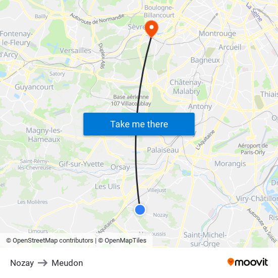 Nozay to Meudon map