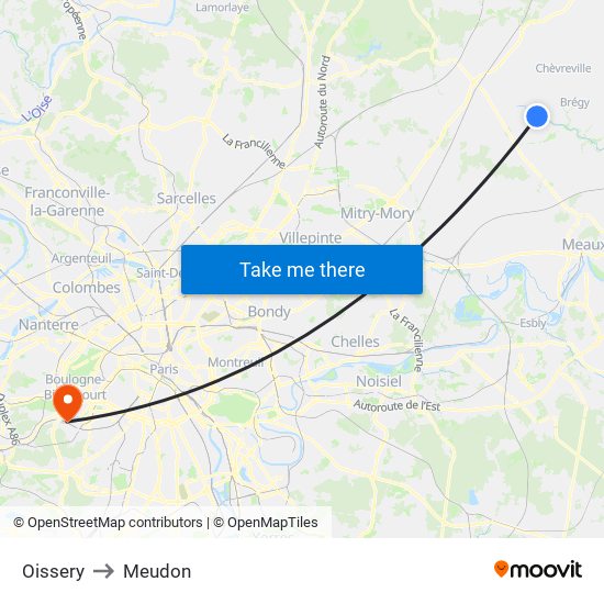 Oissery to Meudon map