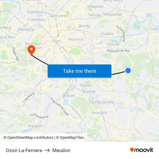 Ozoir-La-Ferriere to Meudon map