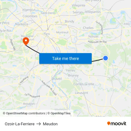 Ozoir-La-Ferriere to Meudon map