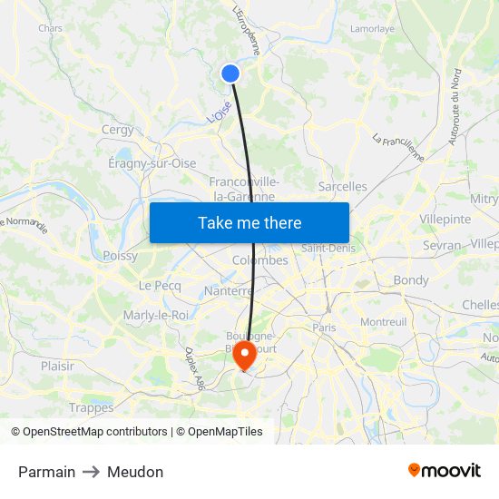 Parmain to Meudon map