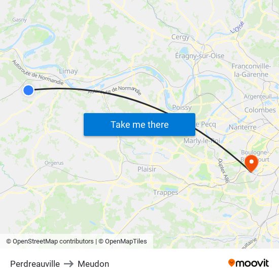 Perdreauville to Meudon map
