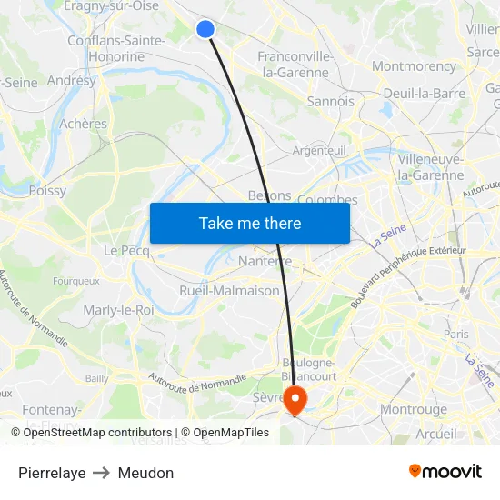 Pierrelaye to Meudon map