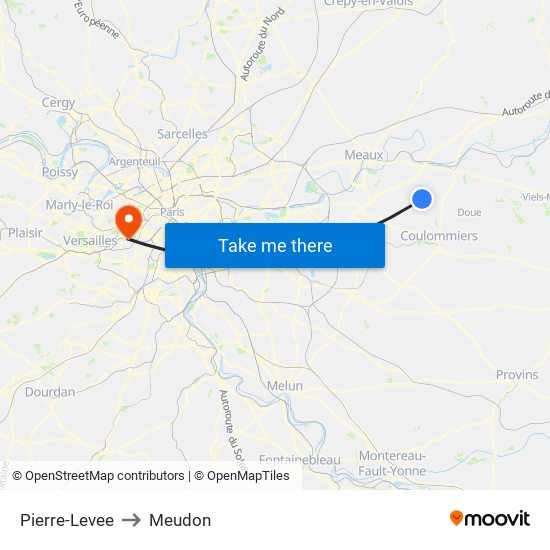 Pierre-Levee to Meudon map