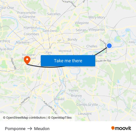 Pomponne to Meudon map