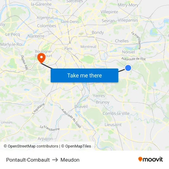 Pontault-Combault to Meudon map