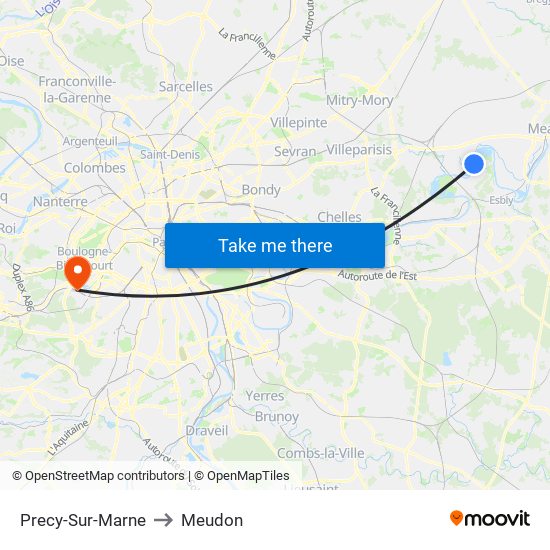 Precy-Sur-Marne to Meudon map