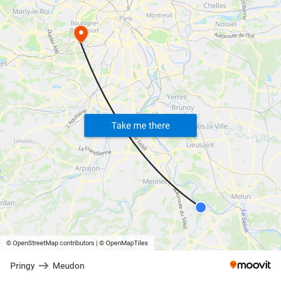 Pringy to Meudon map