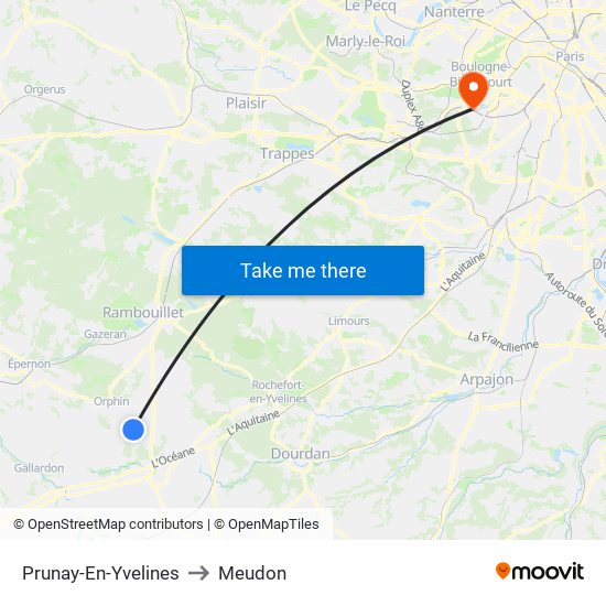 Prunay-En-Yvelines to Meudon map