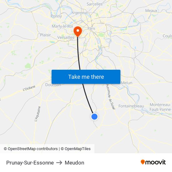 Prunay-Sur-Essonne to Meudon map