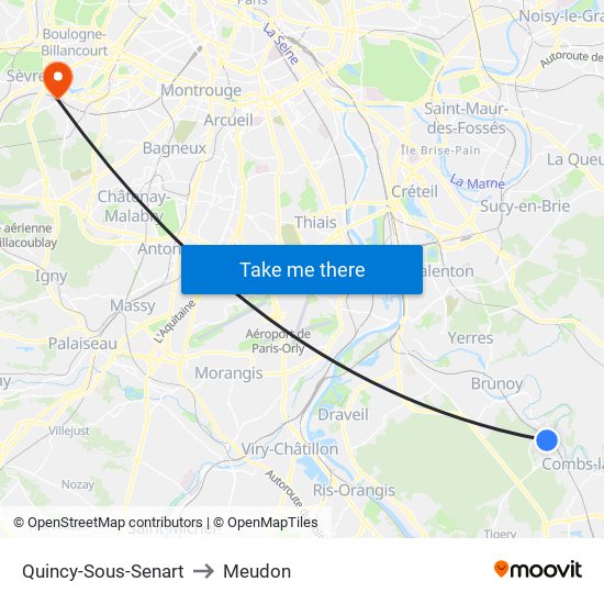 Quincy-Sous-Senart to Meudon map