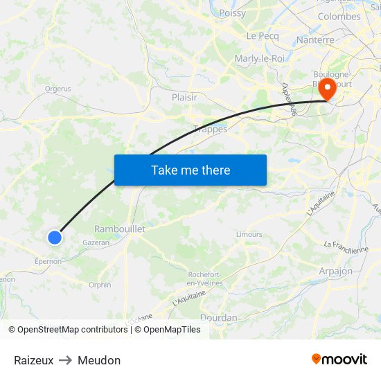 Raizeux to Meudon map