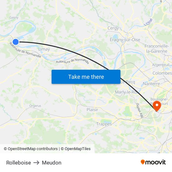 Rolleboise to Meudon map