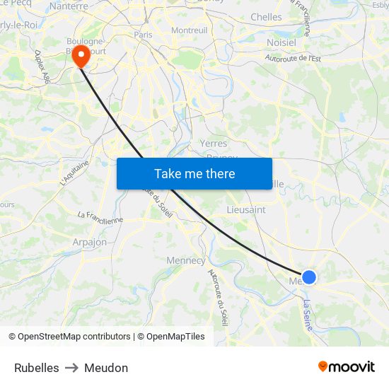 Rubelles to Meudon map