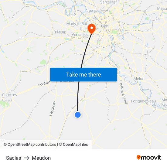 Saclas to Meudon map