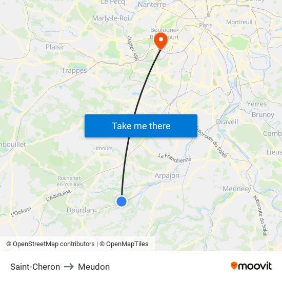 Saint-Cheron to Meudon map