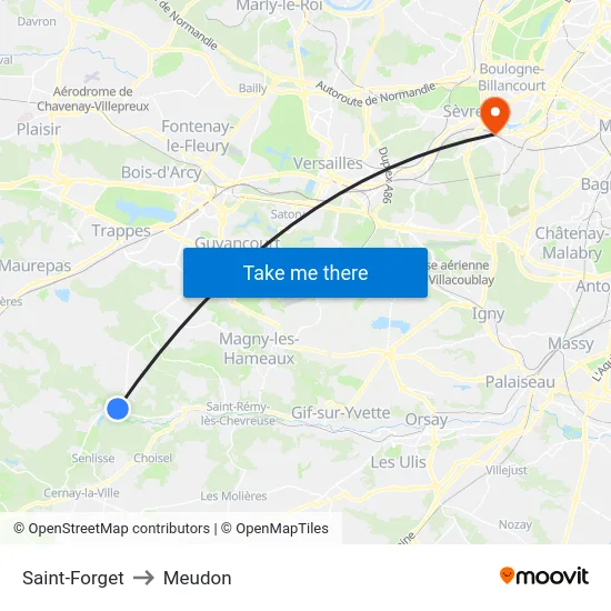 Saint-Forget to Meudon map