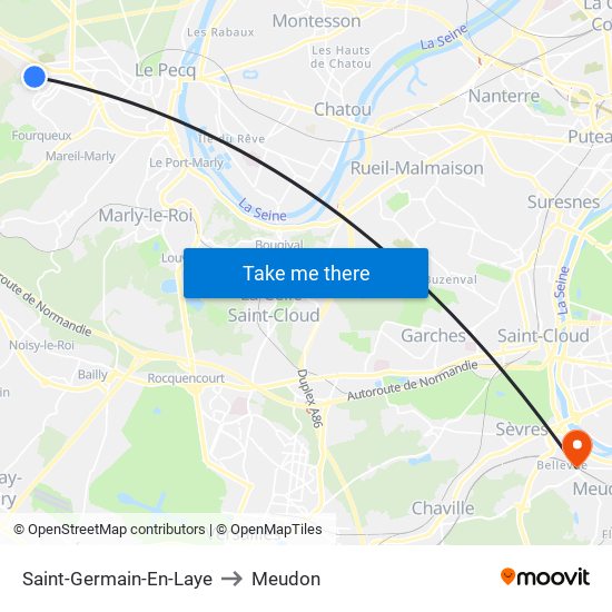 Saint-Germain-En-Laye to Meudon map